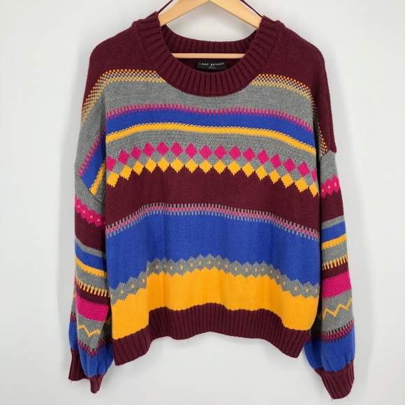 Lane Bryant Womens Sweater Size 22/24 Multicolor Mixed Knit Fair Isle Relaxed - Picture 1 of 14
